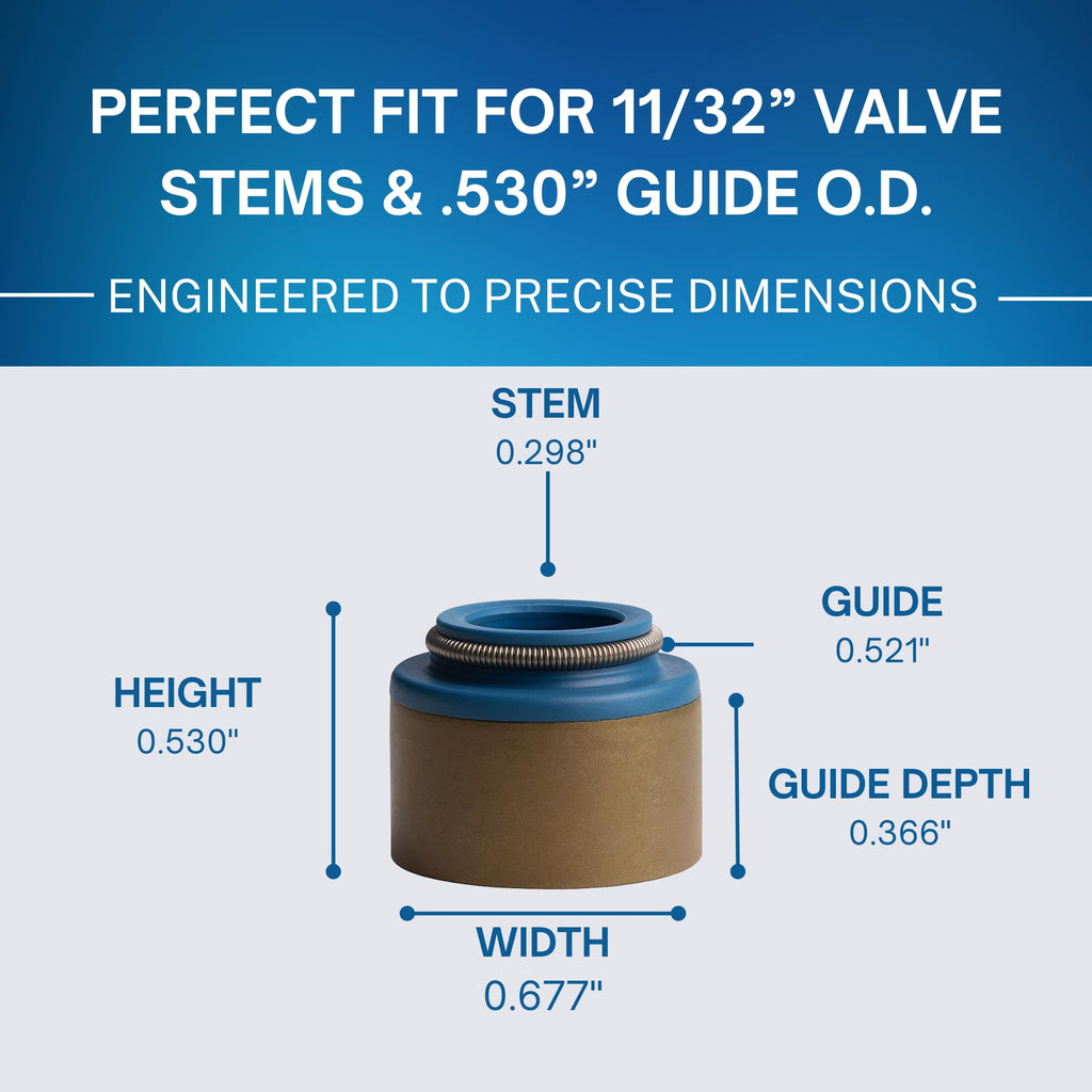 Street Sport Industries 16pcs Rubber Positive Valve Stem Seal - Fits an 11/32" Valve Stem and a .530" Guide O.D., Valve 