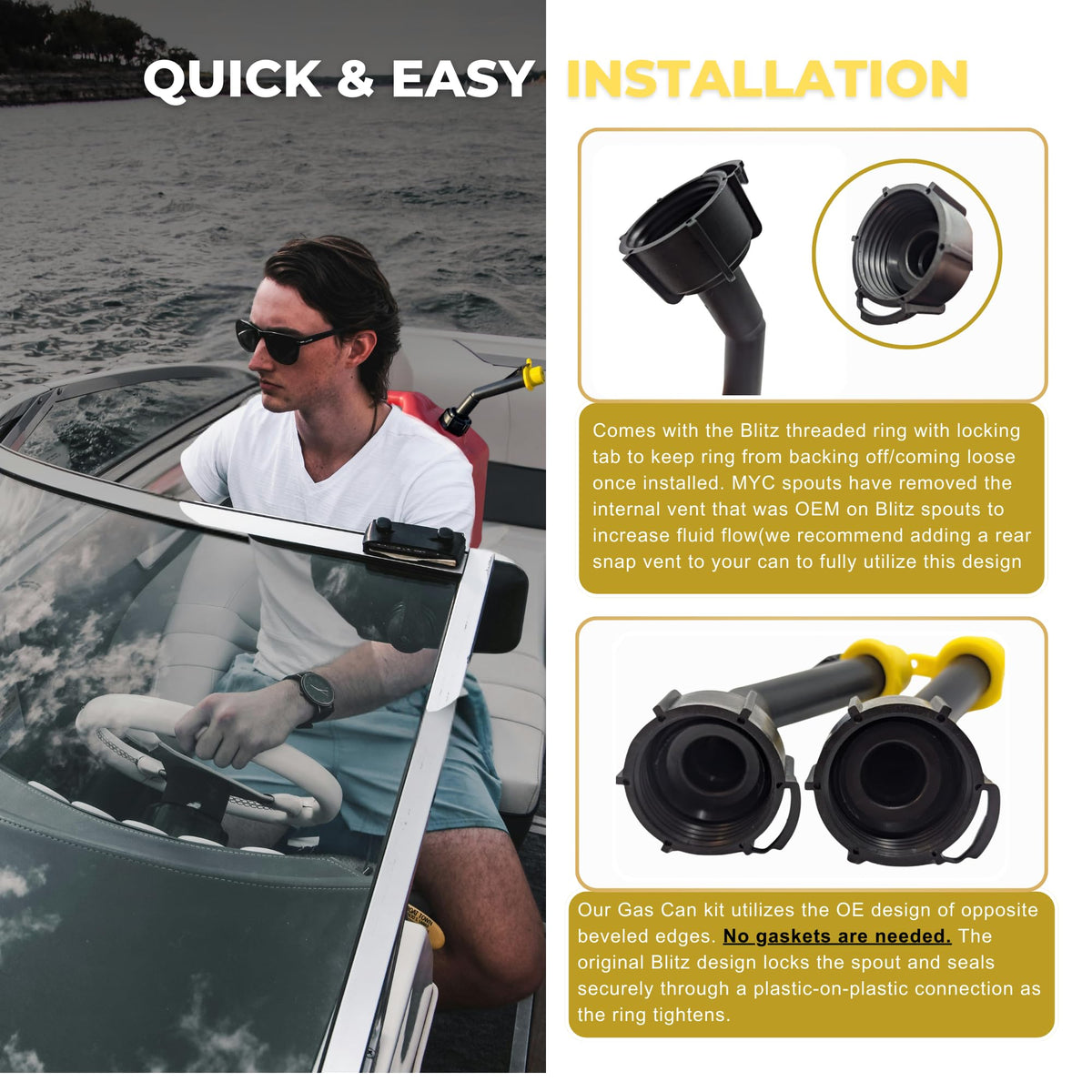 Mr Yellow Cap Gas Can Spout Replacement For Old Style Blitz Containers ONLY - 3 Can Nozzle, 3 Thread Rings & 3 Gas Vents