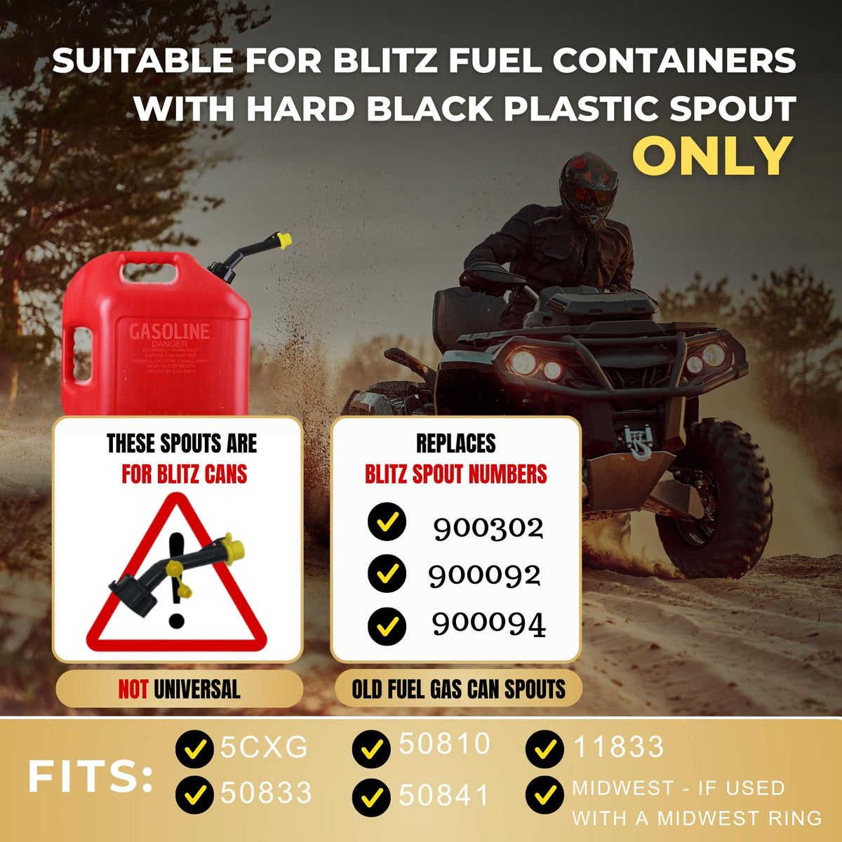 Mr. Yellow Cap 4 - Fuel Gas Can Jug Spouts Nozzles, Rings & 1 Vent for