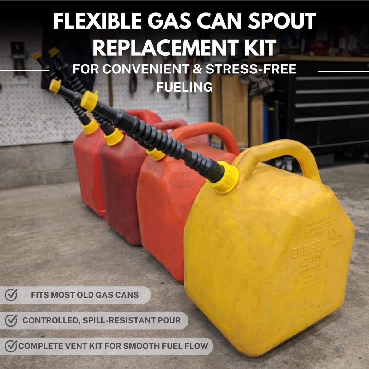 2 SET Replacement Gas Can Spout kit to Fit Midwest, Scepter,Briggs&Stratton